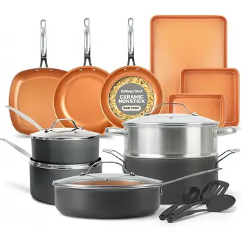 Copper Non-Stick Cookware Set with 20 Pieces, Including Pots, Pans, Bakeware, Utensils, and Steamer, Oven and Dishwasher Safe 1