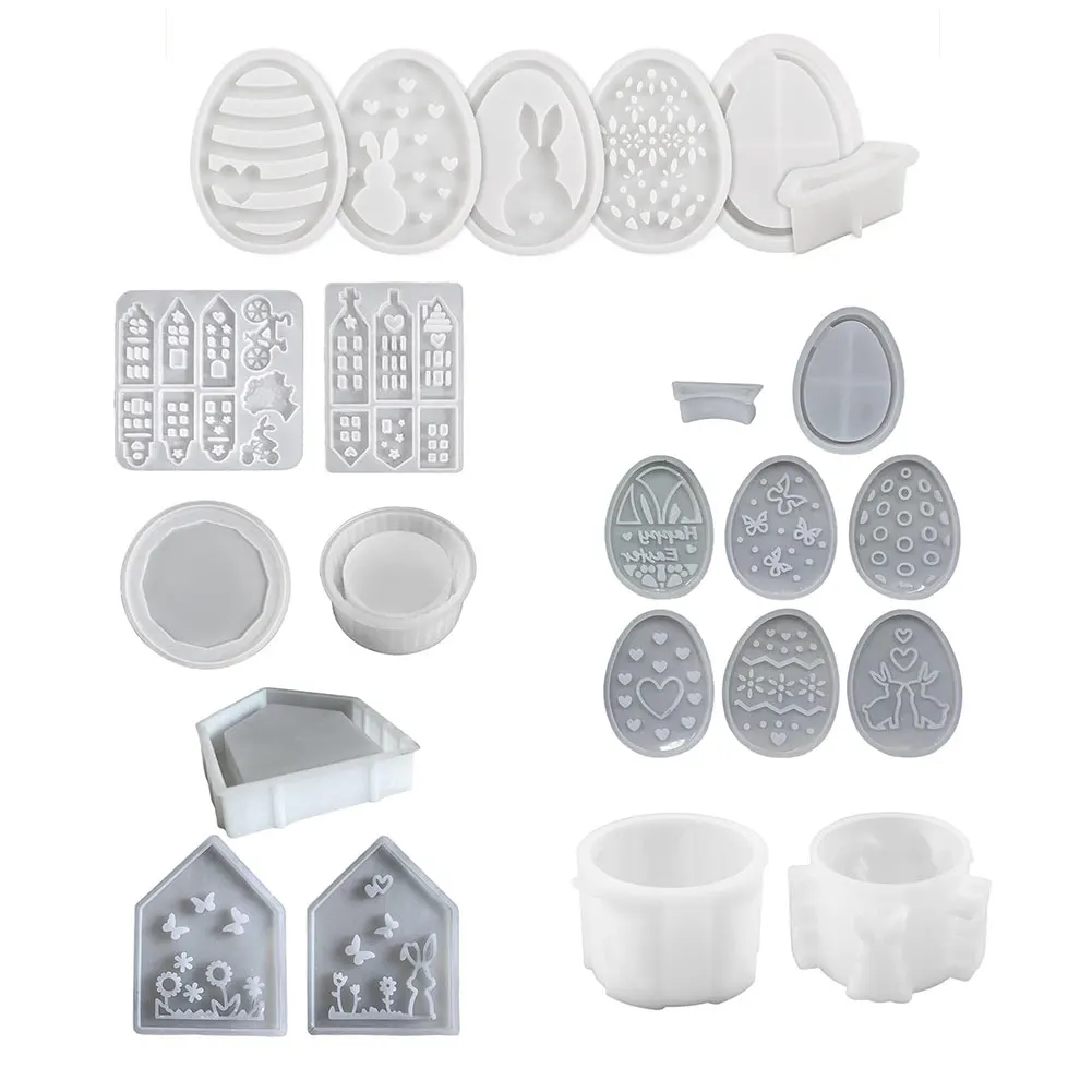 Hollow Easter Egg Rabbit Lamp Silhouette Silicone Mold DIY Gypsum Candle Base Epoxy Resin Casting Mold for Home Decoration