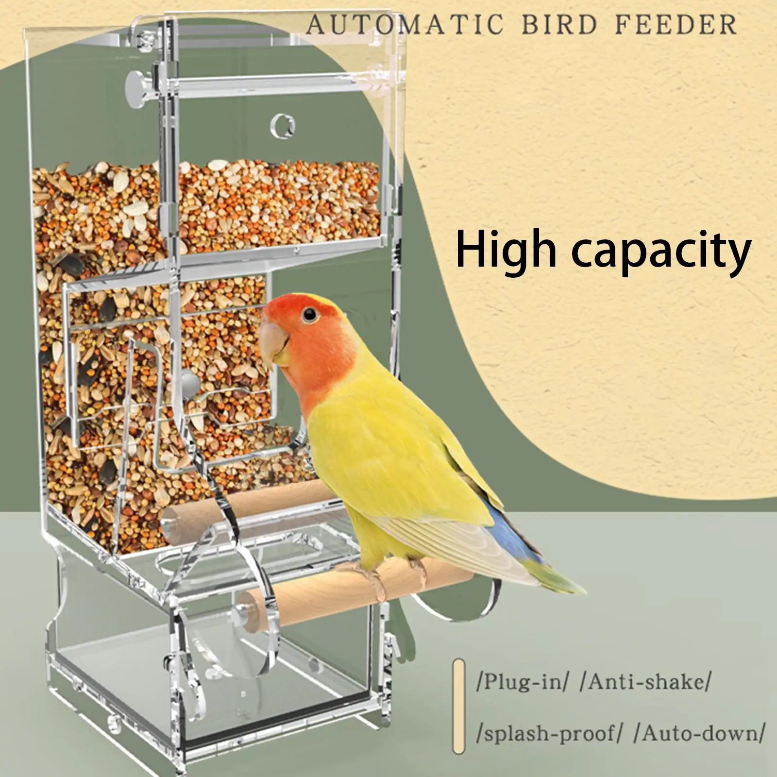 No Mess Bird Feeder Cage Hanging Clean Food Dish with Perch Parrot Feeder for Lovebirds Parakeet Canaries Cockatoo Conure