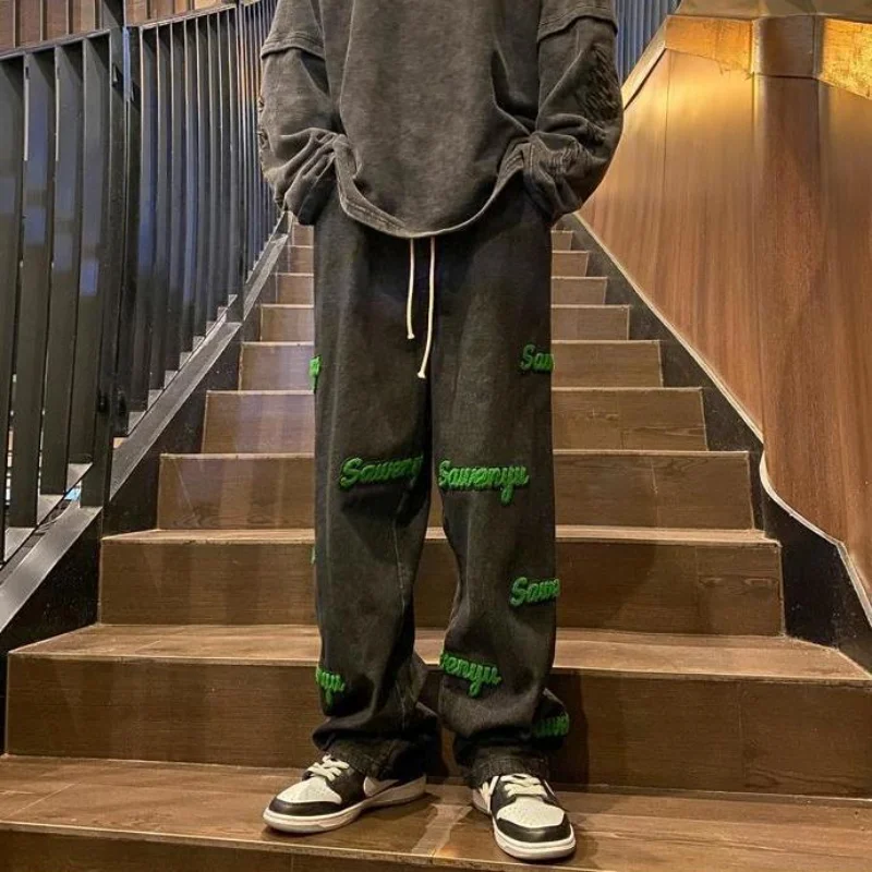 Aesthetic Baggy Jeans Hoodie Trousers For Men Loose Hippie Y2k