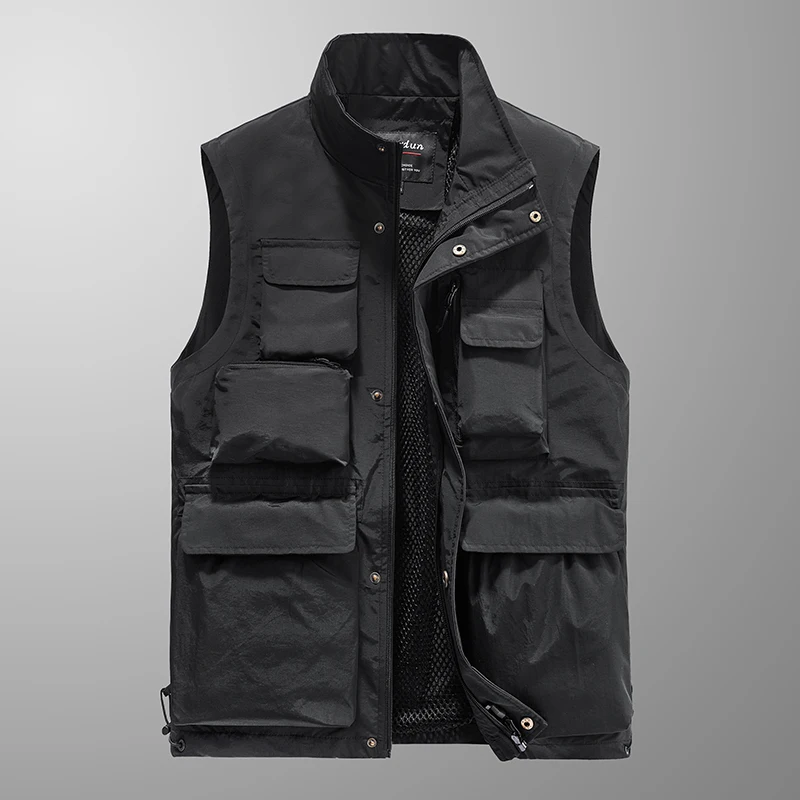 Summer Men's Vest 2024 New Casual Loose Breathable Multi Pocket Outdoor Fishing Sports Large Sleeveless Jacket Men Tactical Vest
