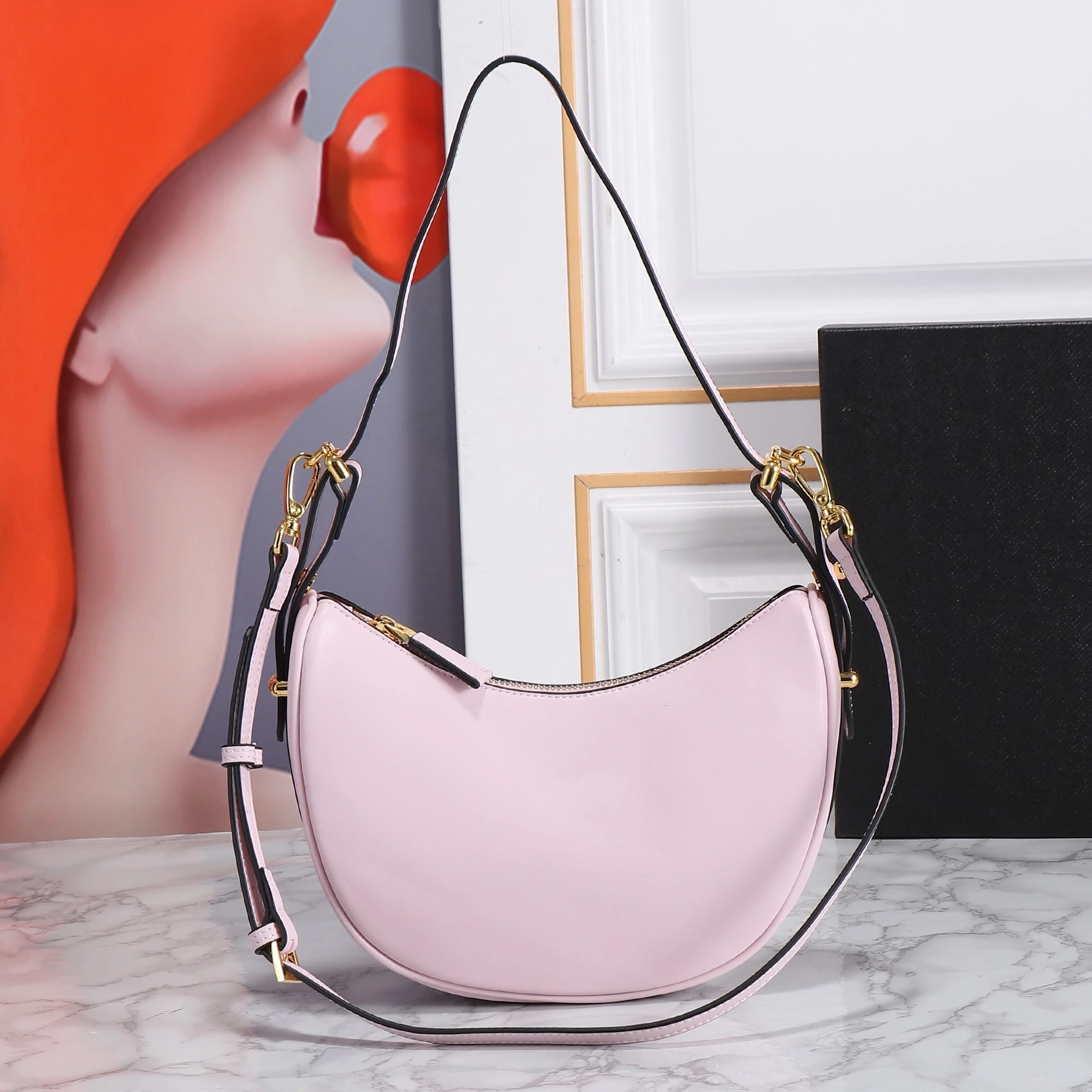 

Retro Elegant Women's Hobo Crescent Bag Design Double Strap Shoulder Half Moon Bag Underarm Commuter All-Match Causal Clutch bag