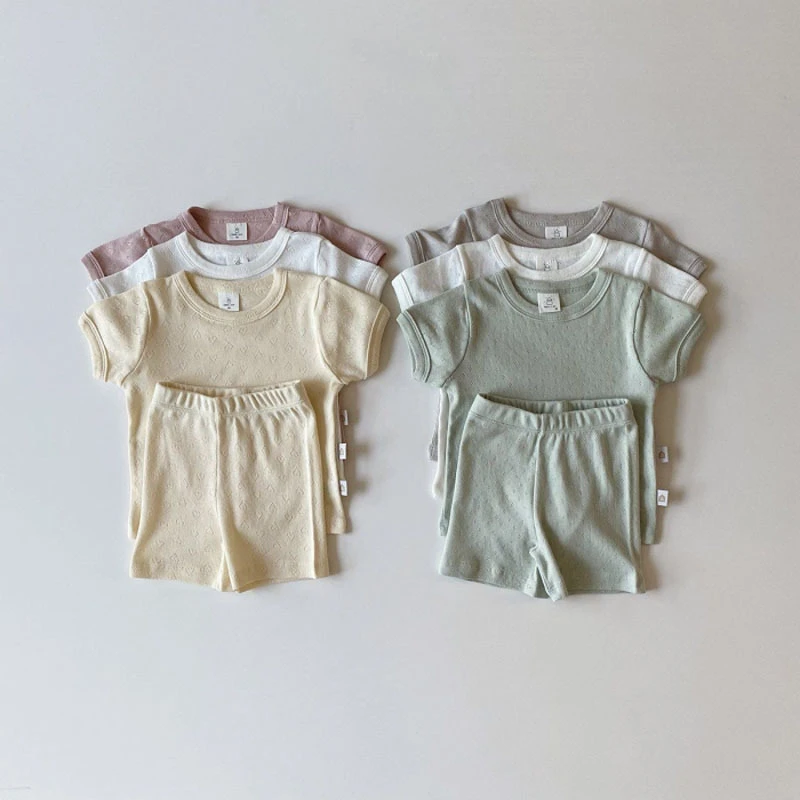 new baby clothing set	 2022 Summer New Baby Breathable Clothes Set Thin Cotton Children Short Sleeve 2pcs Suit Boys Girls Hollow Tops + Shorts Suit Baby Clothing Set