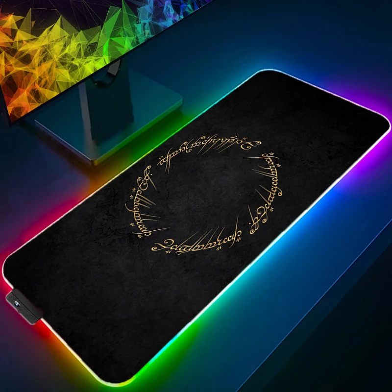 Luxury Big Game RGB Mouse Pad XXL L-Lord of The Rings Laptop Office LED Mousepad PC Gaming Luminous Soft Table Mat Keyboard Rug