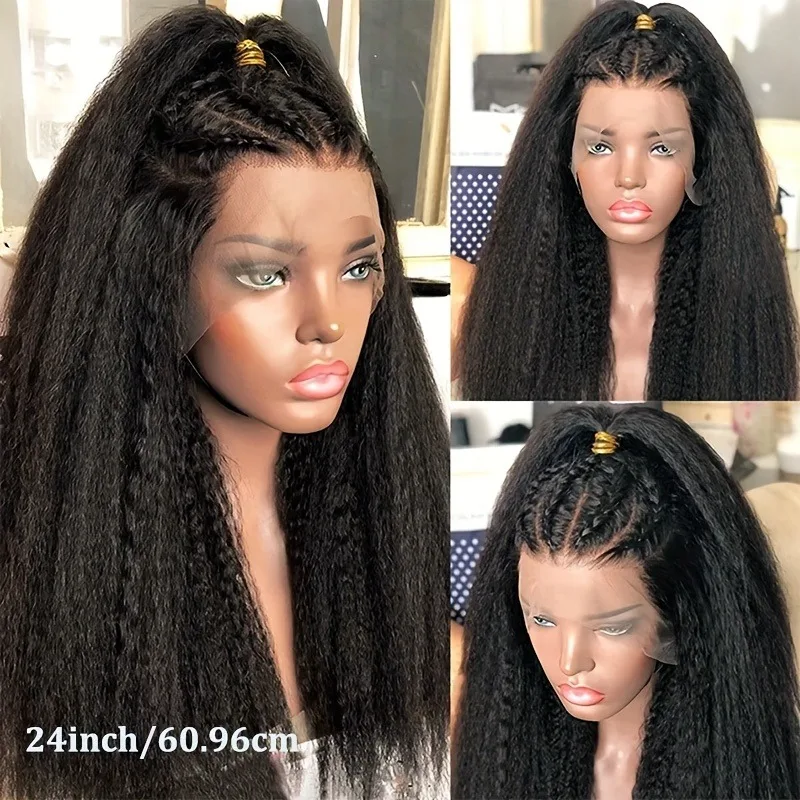 Kinky Straight Human Hair Wigs 13x4 Glueless Lace Front Human Hair Wigs on Clearance Sale Yaki Straight 5x5 HD Lace Closure Wig 3