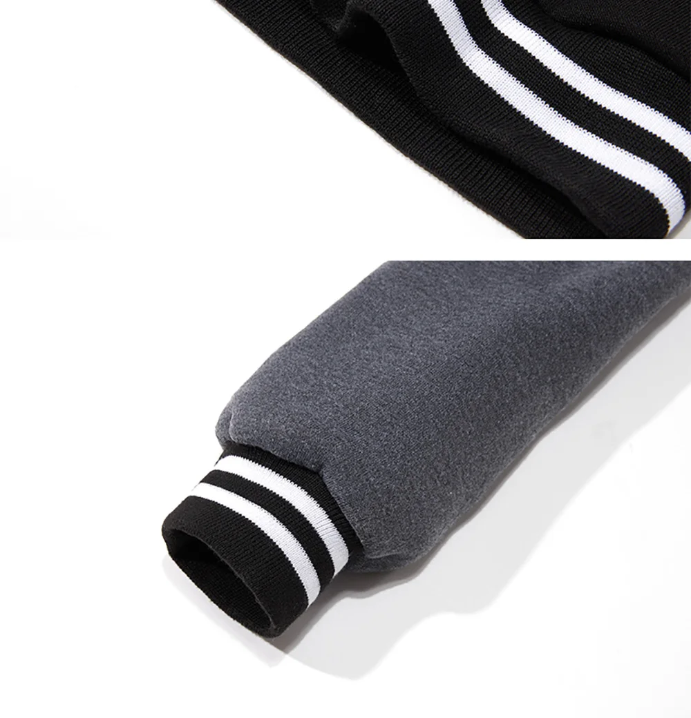 Men's Black & White Oversized Fleece Baseball Jacket View 4