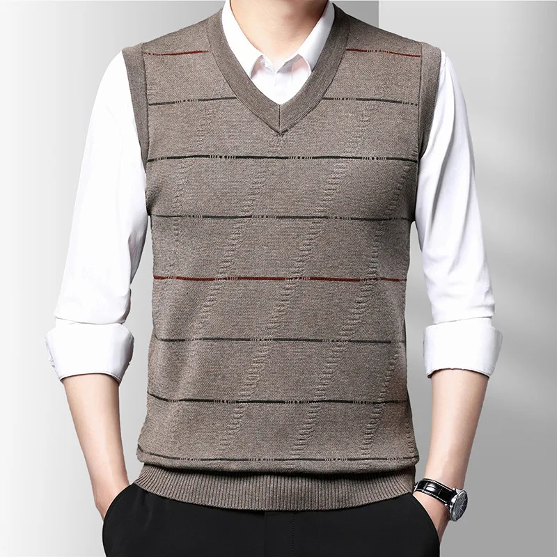 

New Arrival Sweater for Men Vest Fashion Solid Sleeveless Slim Sweater Vest Men Casual V-Neck Collar Knitted Sweater Men