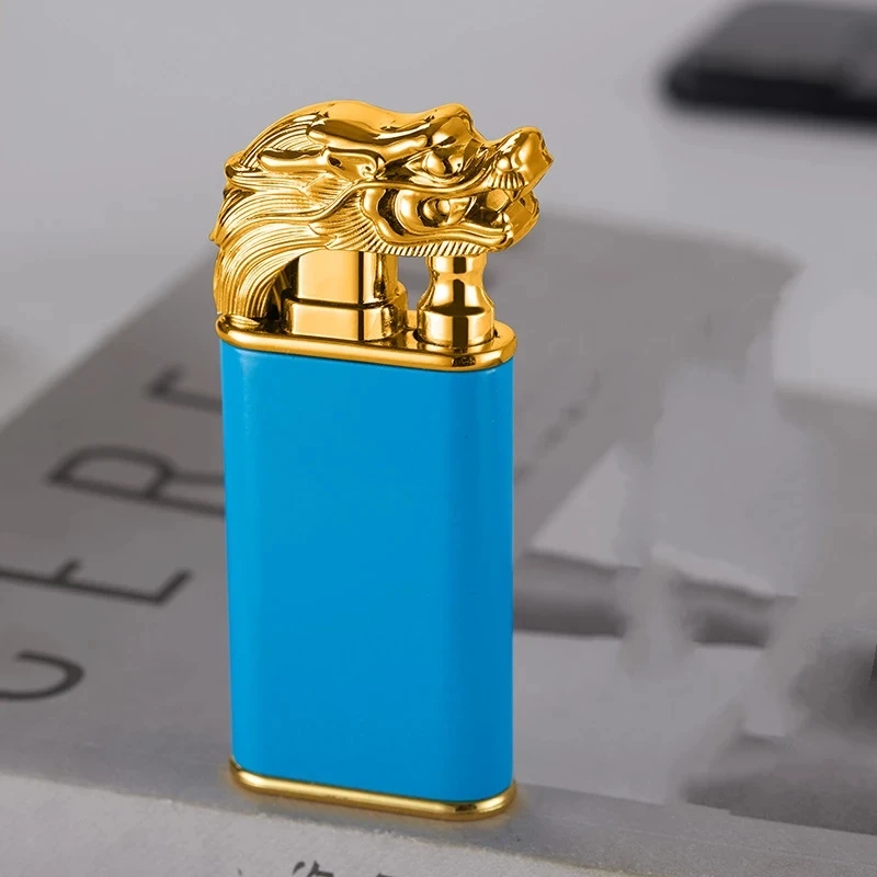 

New Blue Flame Metal Crocodile Dolphin Dragon Tiger Double Fire Gas Lighter Creative Windproof Large Fire Lighter Men's Gift