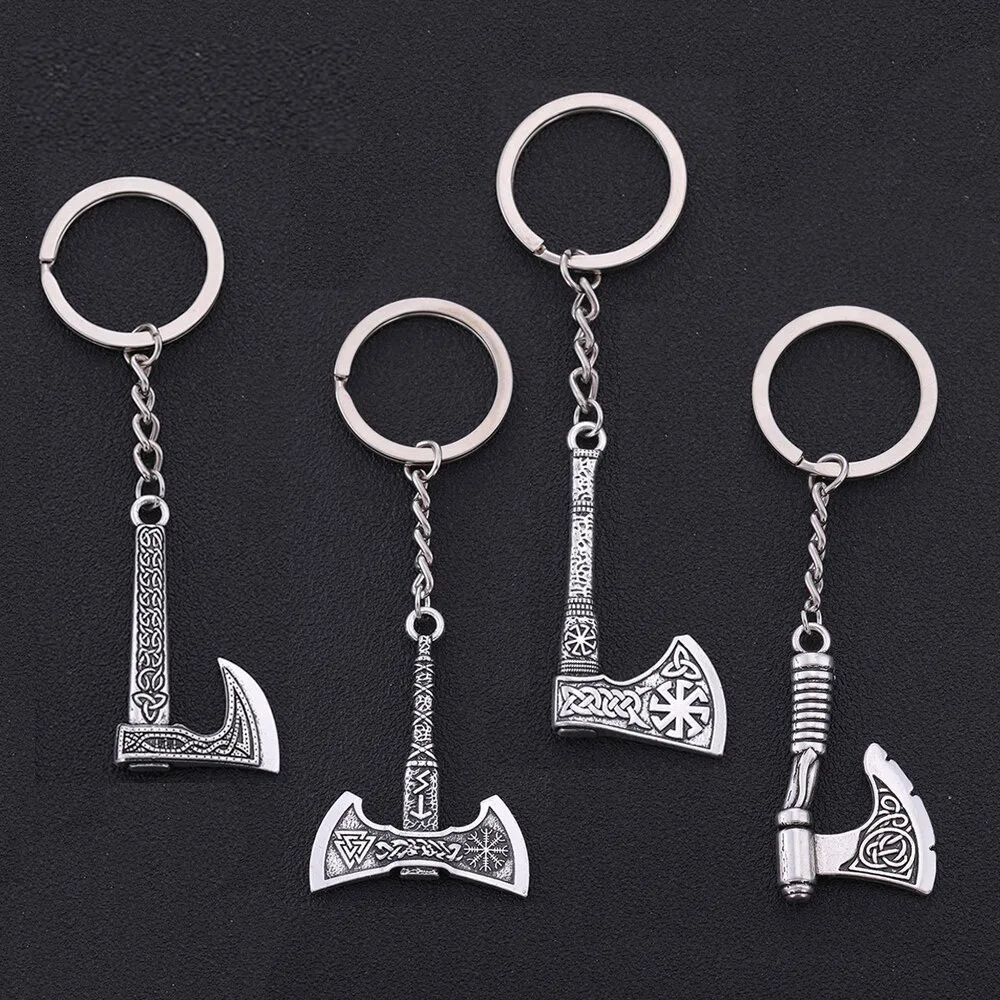 Skyrim 3D Slavic Perun Axe Pendant Key Chain Thor Hammer Charm Odin's Symbol of Norse Valknut Irish Knot Men's Keychain