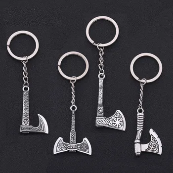 Skyrim 3D Slavic Perun Axe Pendant Key Chain Thor Hammer Charm Odin's Symbol of Norse Valknut Irish Knot Men's Keychain