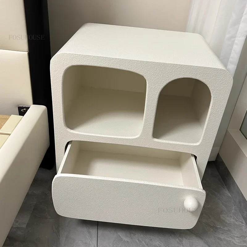 French Retro Nightstand Bedroom Furniture Night Table Creative Cream Style Household Design Upscale White Bedside Table