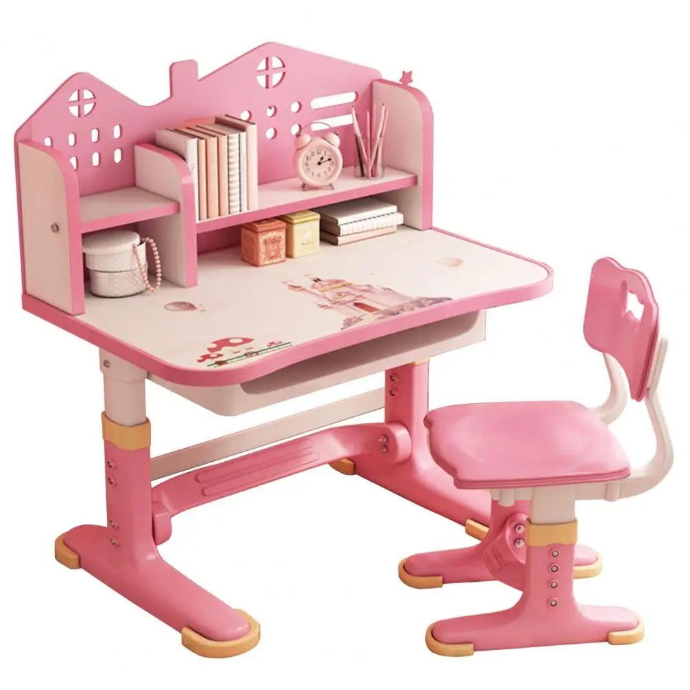 Multi Separation School Desk Chair Set Easy Installation Widened Desktop Students Desk Chair Pink Rounded Corner Desk Chair Set 2