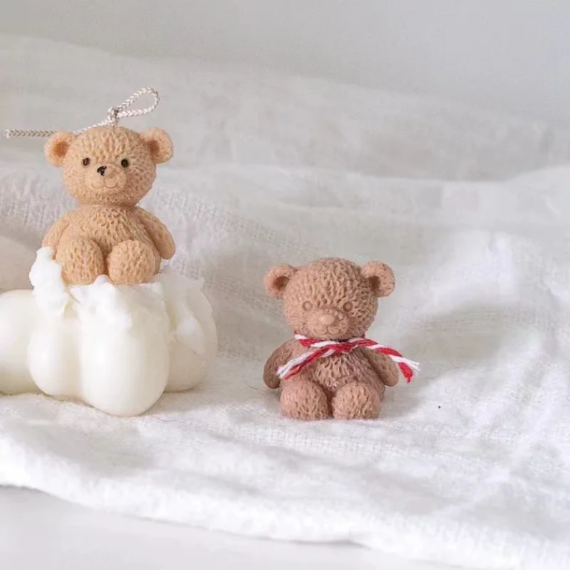 3D Mini Bear Candle Silicone Mold DIY Cute Bow Bear Birthday Candle Decoration Mold Crystal Epoxy Resin Soap Home Decoration
