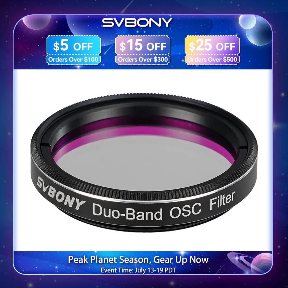 Svbony SV220 Telescope Filter, H-Alpha & OIII, 7nm Dual-Band 1.25"/2" Nebula Filter, Light Pollution Filter for Astrophotography