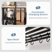 42-Inch Rolling Kitchen Island with Wheels, Microwave Stand & Storage Shelves, 400 LB Capacity Cart in Black & Natural 4