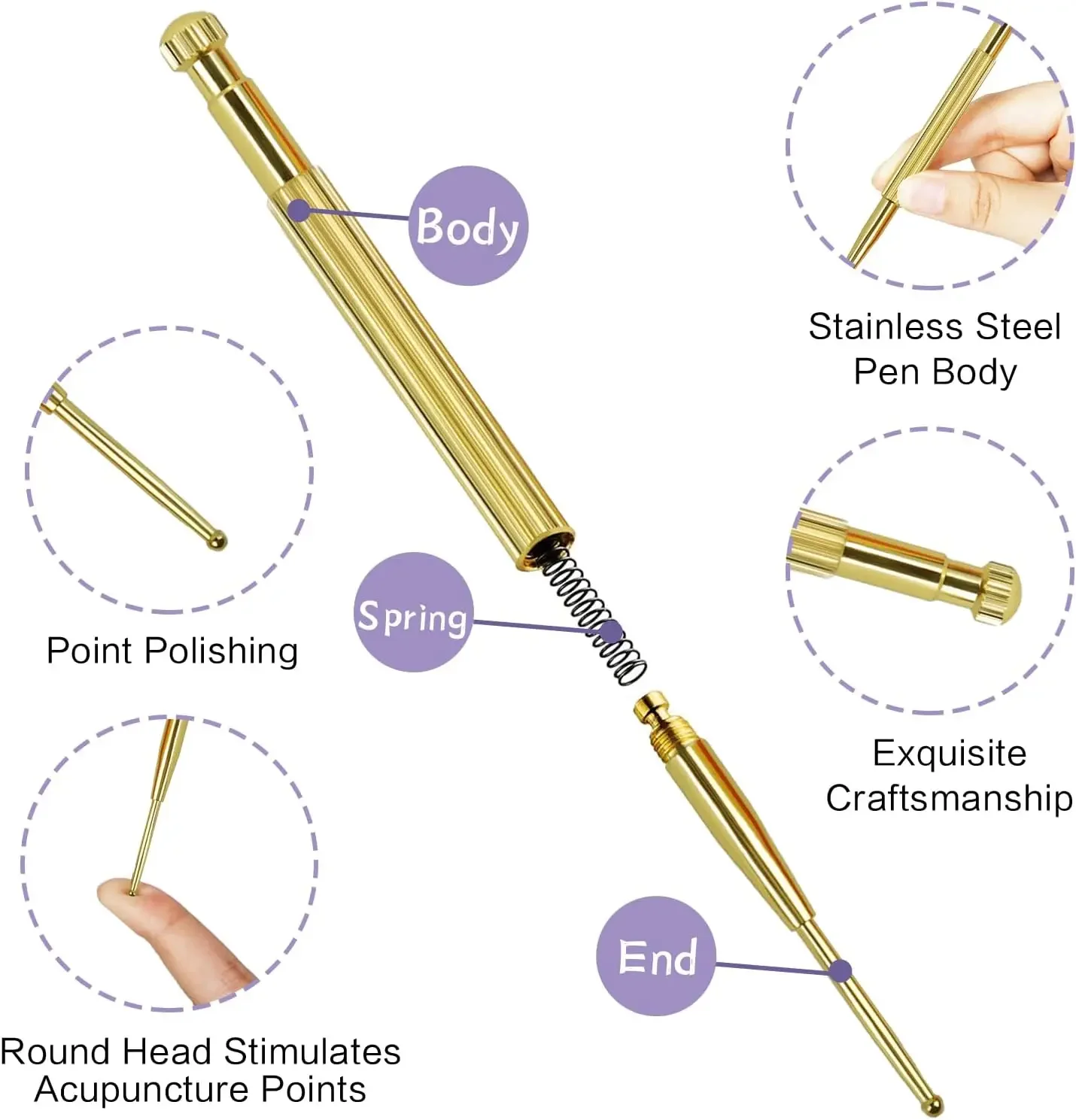 Facial Reflexology Massage Tool Retractable Acupuncture Pen Double Headed Spring Ear Care Tool Point Probe Pen Massager for Face 4