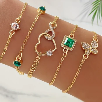 5pcs Vintage-Inspired Bracelet Set with Sparkling Rhinestones - Infinity & Geometric Designs, Perfect for Casual Attire or Gifti