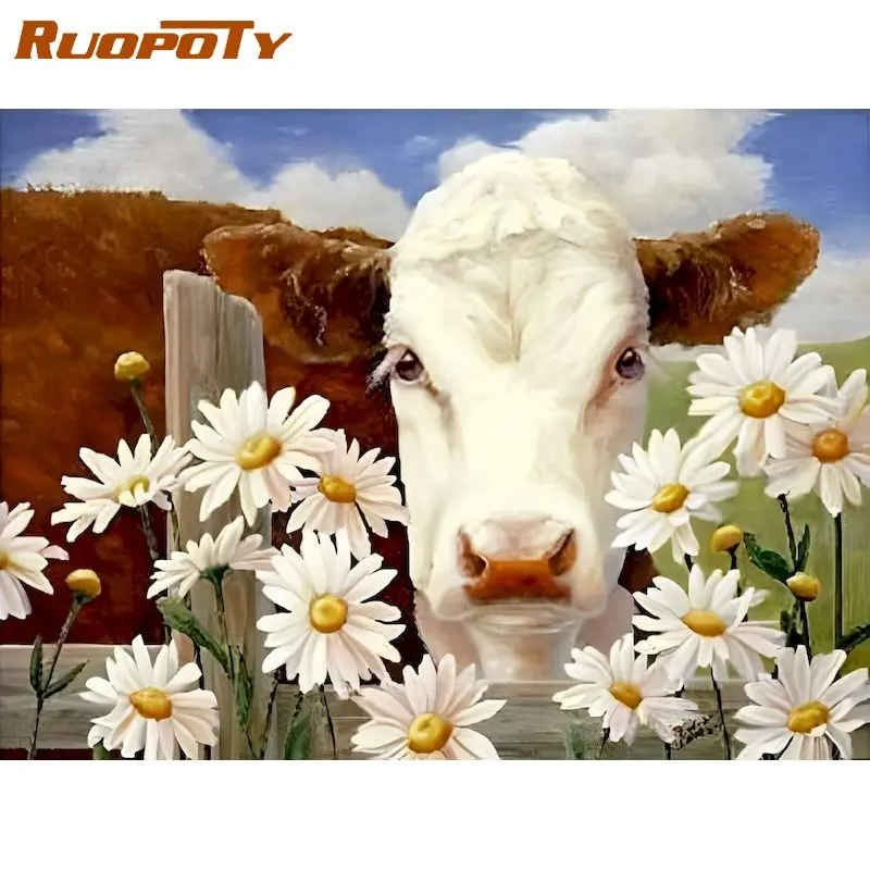 

Алмазная живопись RUOPOTY 5d White Ox, вышивка квадратными стразами, мозаика «сделай сам», украшение для дома