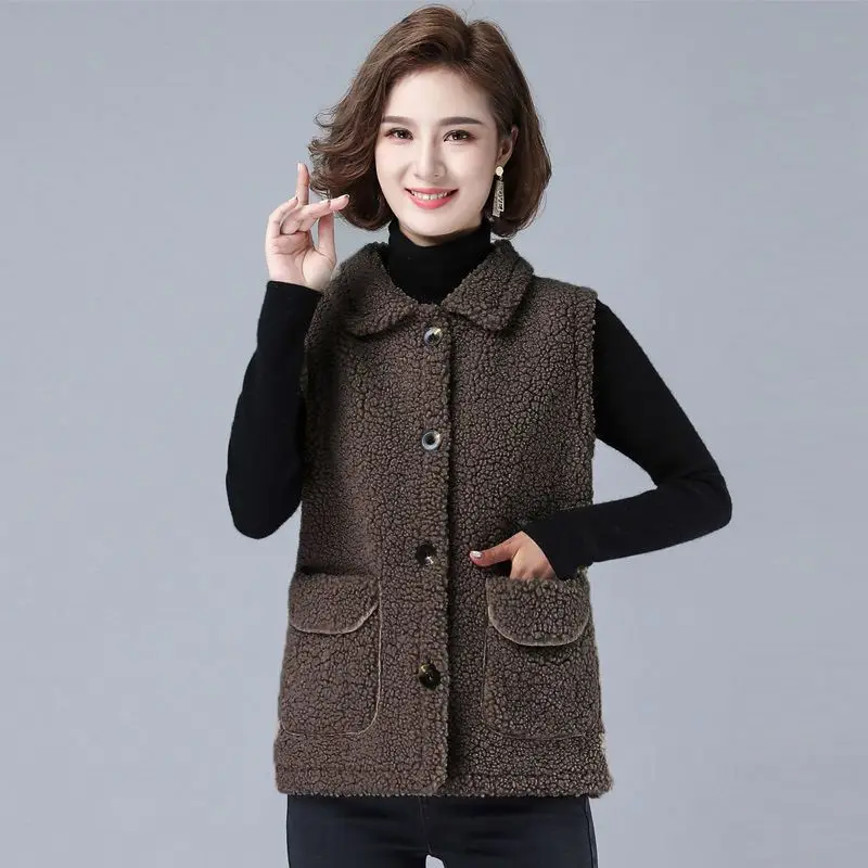 

L-5XL Womens Casual Vests Coats Winter Female Waistcoats Single Breasted Middle Age Loose Keep Warm Ladies Outerwear H30