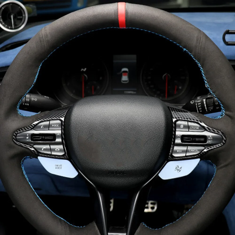 

Carbon Fiber Style Steering Wheel Button Cover Car Interior Trim For Hyundai i30N 2017-2022 Decorative Accessories