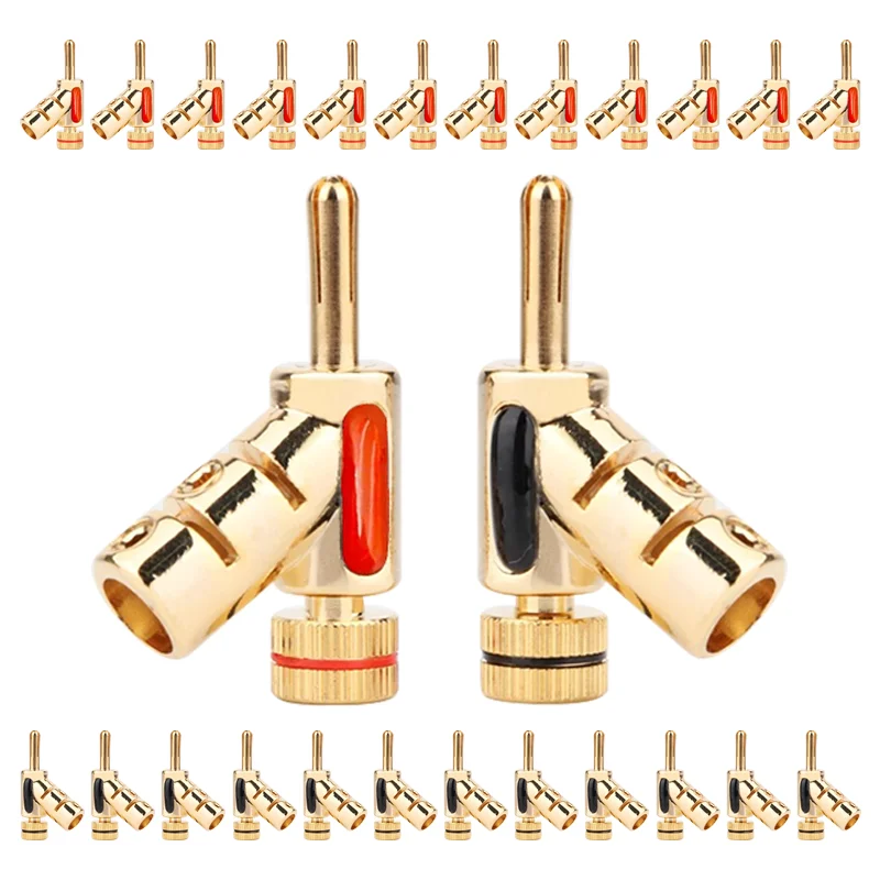 

4pcs/set 45 Dgree Locking Banana Plug High Performance Audio Banana Connectors For Hifi Speaker Cable 24K Gold Plated