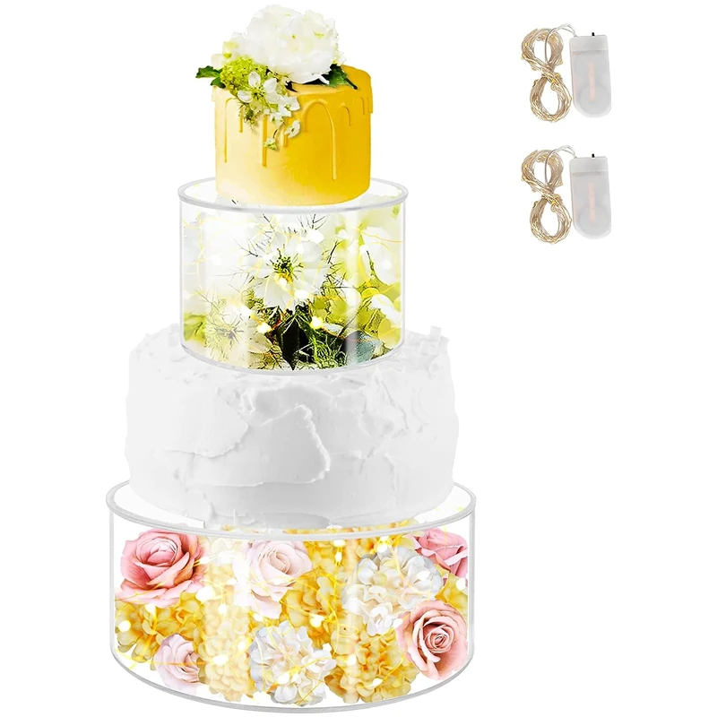 2Pcs Acrylic Cake Stand Fillable Risers with LED Lights, Clear Stackable Cake Display T... - UGI Packaging
