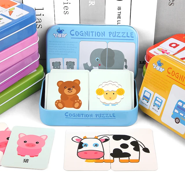 Kids Montessori Puzzle Toys Animals Fruit Graph Match Card Game Early Educational Materials Double-sided Puzzle Toy For Children 1