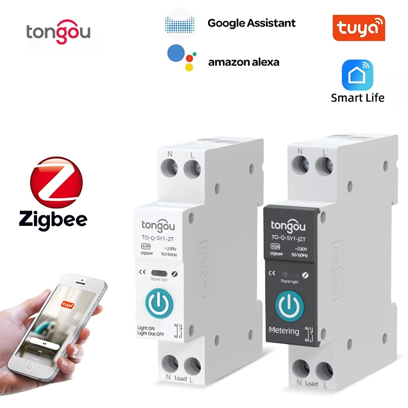 TUYA ZigBee Smart Circuit Breaker With Metering 1P 63A DIN Rail for Smart Home Wireless Remote Control Switch by Smart Life APP