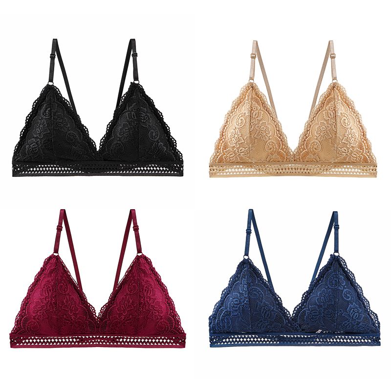 French Style Bralette Seamless Deep V Lace Bra Wireless Thin Underwear Sexy Lingerie Soft Push Up Bras For Women Hot