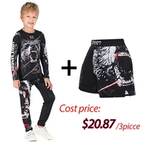 Kids MMA Rashguard BJJ GI T-shirt +Pants Jiu Jusit Tight Trousers Muay Thai Shorts 3Pcs/Set Children MMA Compression Sportsuits 1