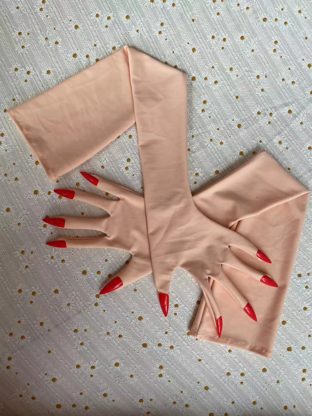 Women's None Shiny Flesh Spandex Zentai Glove Fetish Crossdress Men's Cosplay Kigurumi Gloves With Nails Male to Female