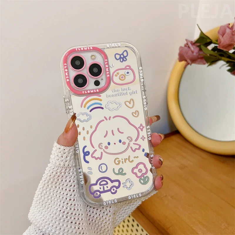 【PRIMA CLASSE】ハートミラー ケース付き IPhone用ミラー付き落書きケース,スタイリッシュ,ソフト,素敵