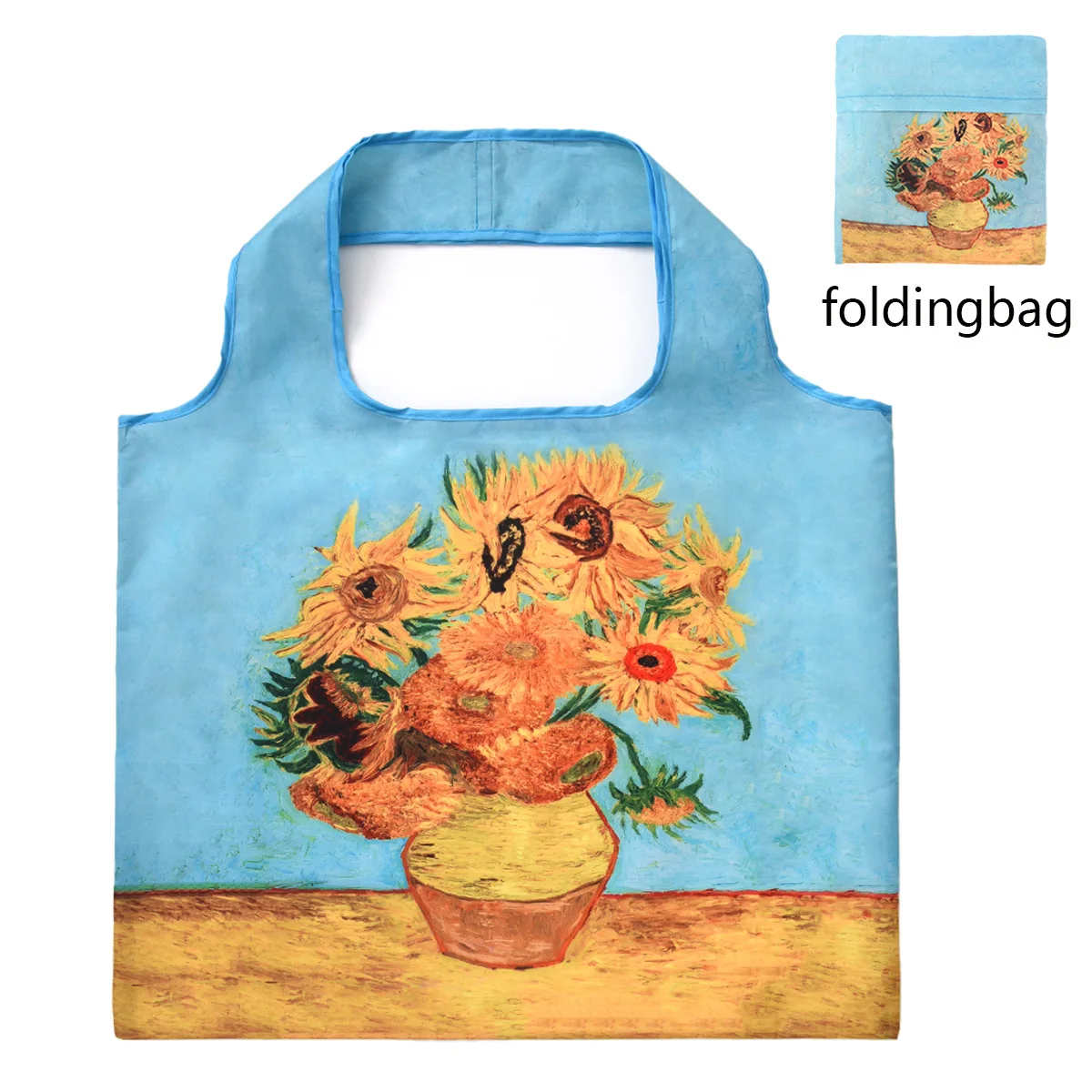 

New Van Gogh Painting Starry Night Environmental Protection Bag, Cute Cartoon Folding Shopping Bag, Portable Storage Bag