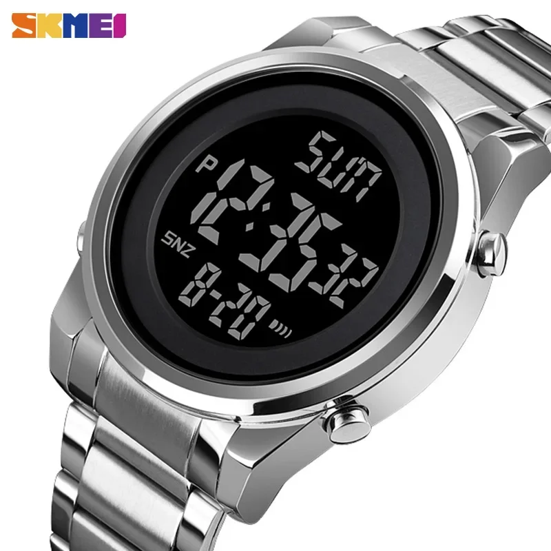 SKMEI Orologio Digitale Uomo In Acciaio Inox | Sportivo Lusso Con Cronografo, Sveglia, Conto Alla Rovescia, Impermeabile 50m, Nero