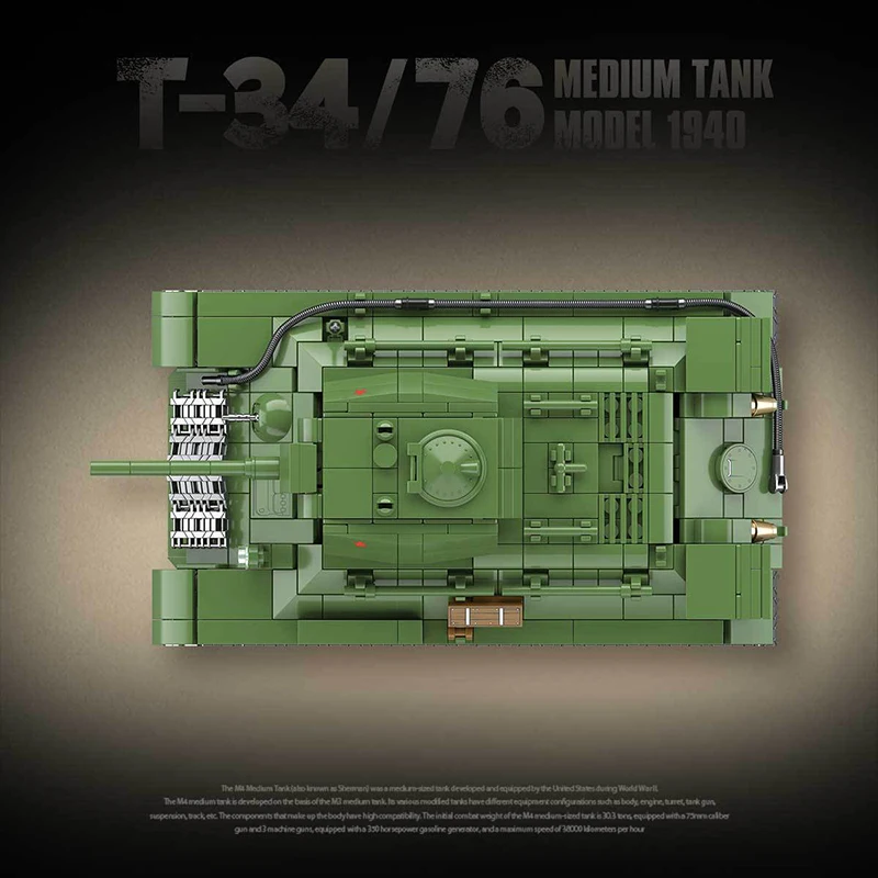 군사 소련 T-34 중형 탱크 빌딩 블록, WW2 육군 무기 표범 KV-2 타이거 I 헤비 탱크 기술 브릭, 어린이 장난감