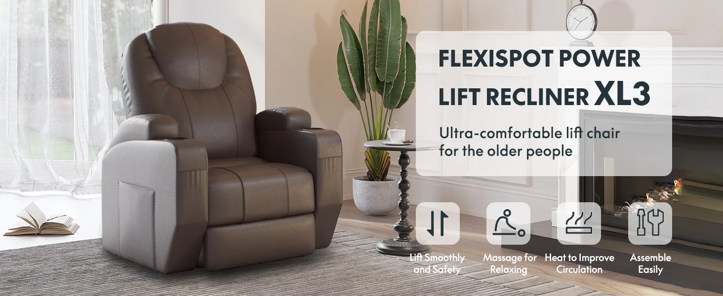 Power Lift Recliner Chair for Elderly,PU Leather Lift Chair Sofa w/Cup Holders, Side Pockets for Living Room Bedroom