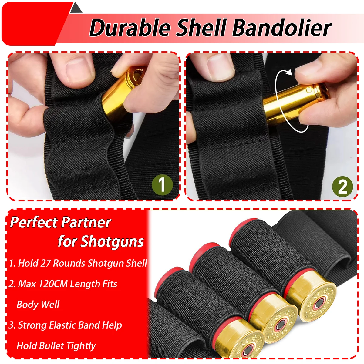 12GA بندقية باندولير 27 جولة قابل للتعديل 12 مقياس...