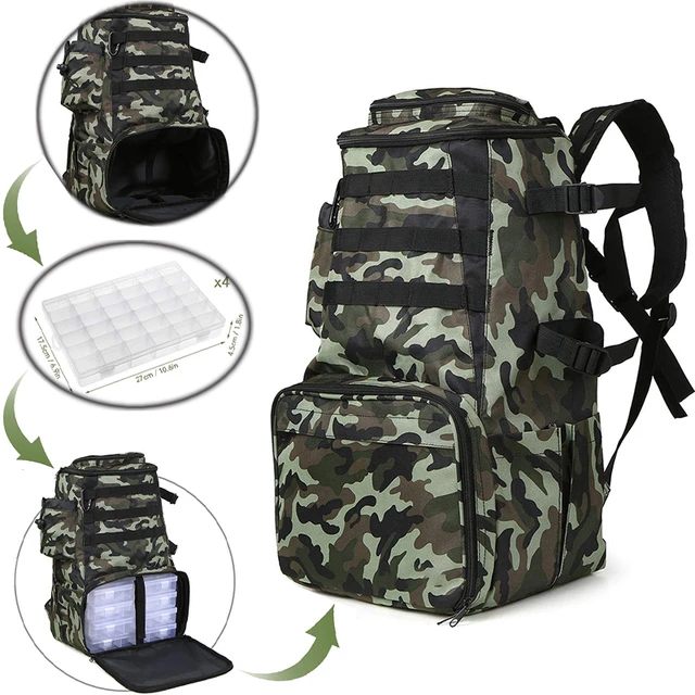 Large Capacity Fishing Backpack w/ Storage Box Fishing Bags Men's Backpack  for Camping Hiking Travel Backpack