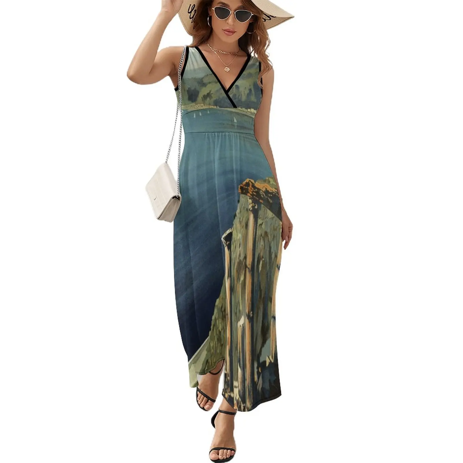 

Vintage Taormina Sicily Italian travel ad Sleeveless Dress Women dresses summer Party dresses