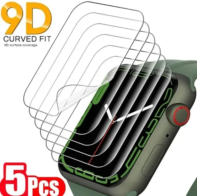Película protectora de 5 piezas para Apple Watch, Protector de pantalla de 40mm, 44mm, 41mm, 45mm, 5, 6, 7, 8, 9, 41mm, 45mm, 40mm, 44mm