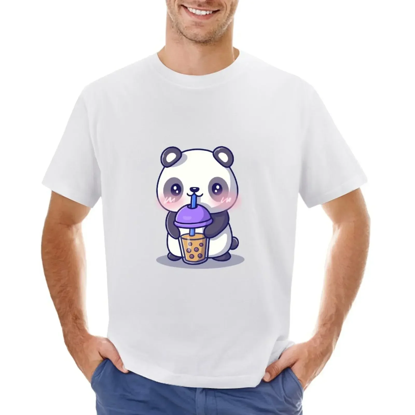 Cute Panda Boba Tapioca Pearls Bubble Milk Tea Drink Panda Lover T-Shirt Grafica Vintage Oversize Mens Graphic T-Shirt Pack