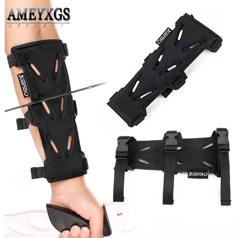 1pc Archery Arm Guard Protector Left/Right Hand Adjusting Strap Bow Arrow Shooting Hunting Training Protection Accessories archery shooting arm guard protective archery arrow bow field training sport protect clothing four hole bracer hunting arm guard