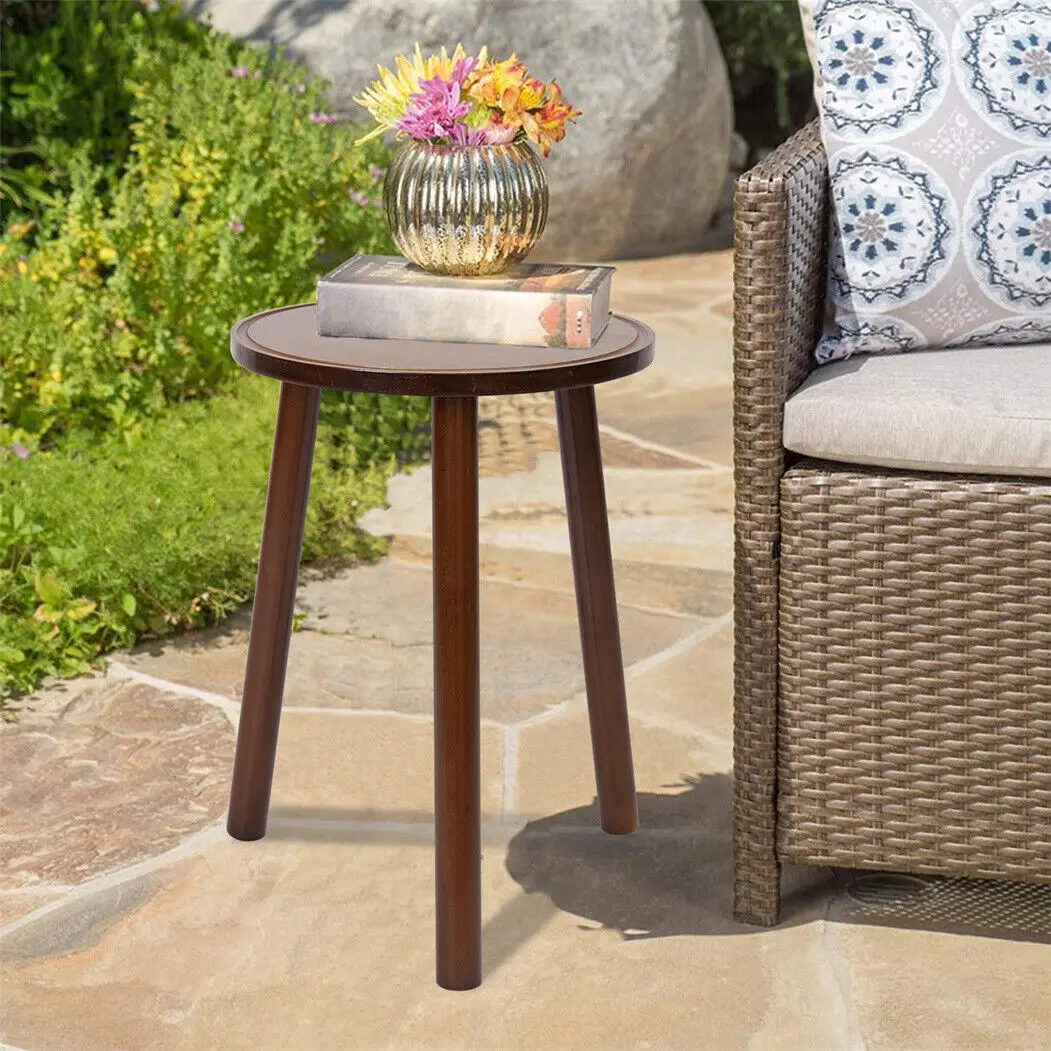 LUVODI 2PCS Round Wood Side Table Small Sofa End Coffee Table Bamboo Plant Stand Flower Pots Holder with Triple Legs