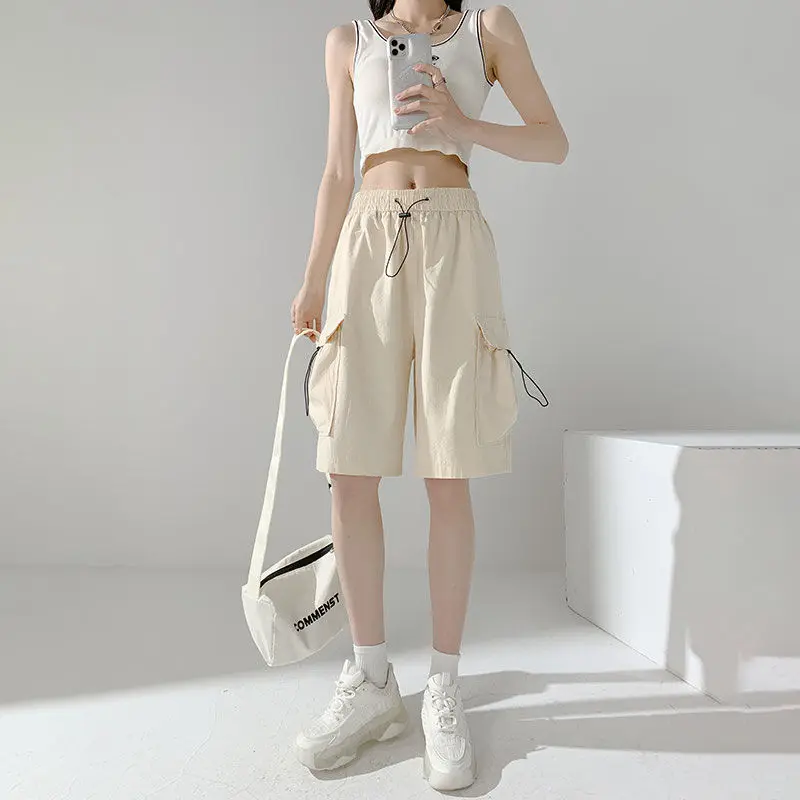 Cargo Shorts Women Safari Style Loose Ulzzang Summer Leisure Boyfriend Chic Vintage Streetwear Knee-length Couple Students Daily