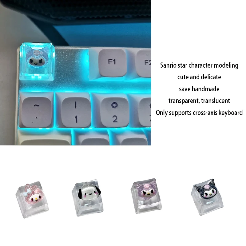 

Kawaii Sanrio Kuromi My Melody полачко мультяшная персональная прозрачная механическая клавиатура из смолы с колпачком клавиатуры изящный праздничный подарок