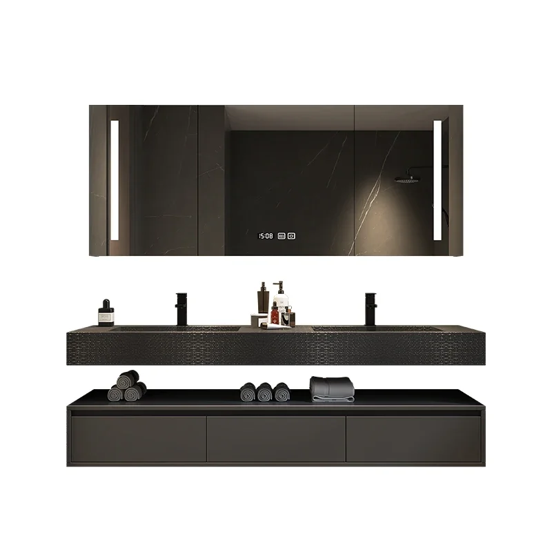 Rock-slab integrated basin bathroom cabinet modern simple bathroom washstand washstand basin cabinet combination