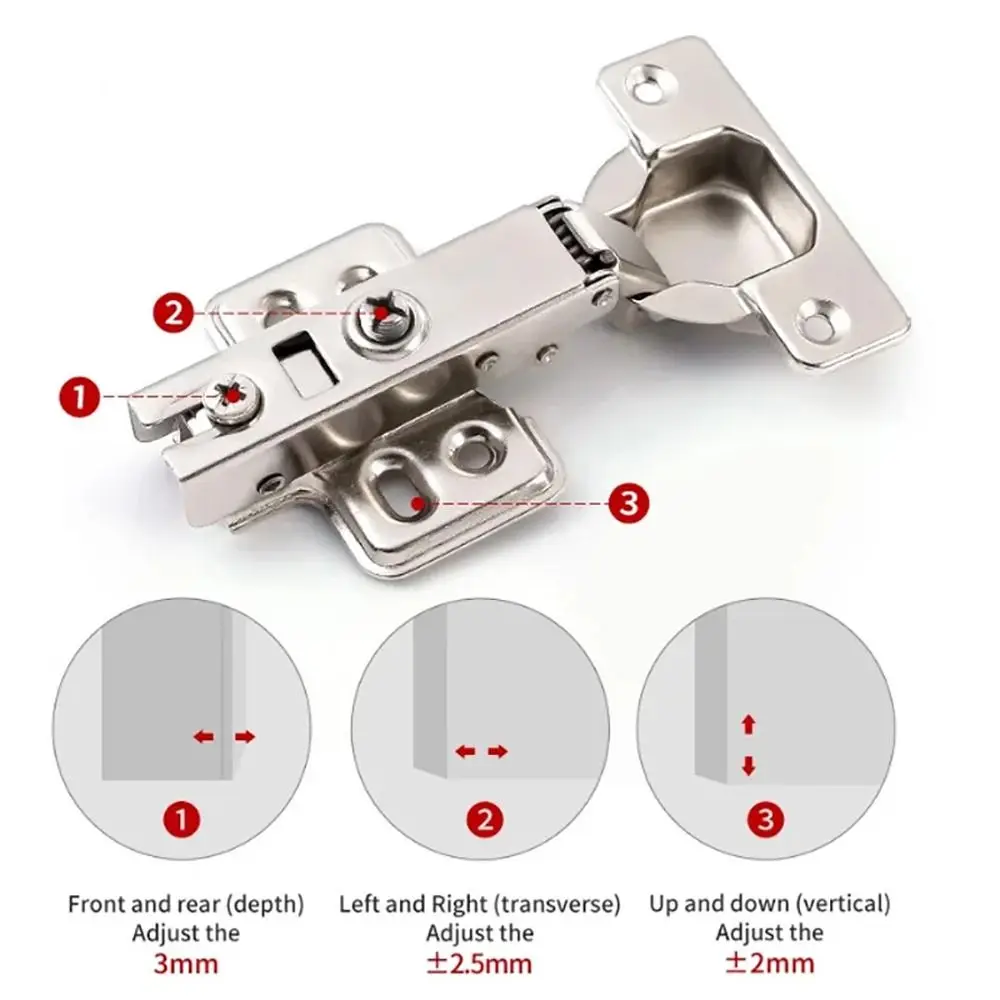 2Pcs Stainless Steel Cabinet Door Hinges Hydraulic Damper Soft Close Quiet Wardrobe Door Concealed Hinges with Screws