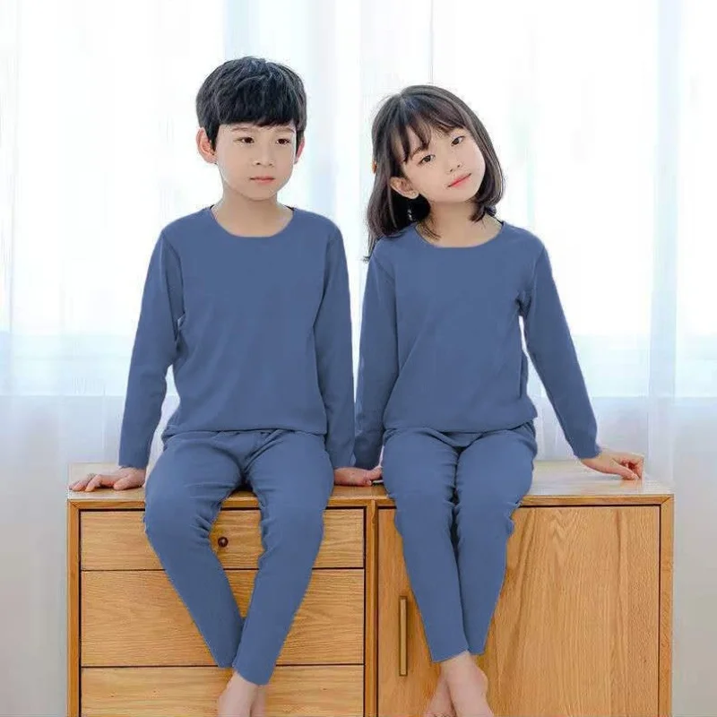 유럽과 미국 3-18세 가을/겨울 남아용 벨벳 보온 내의 여아용 세트 아동용 얇은..