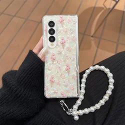 Luxury Colorful Glitter Shell Pattern Flower Case - Cartoon Pink Flower PC Shockproof Cover - Samsung Z Fold 5 (Clear SL)