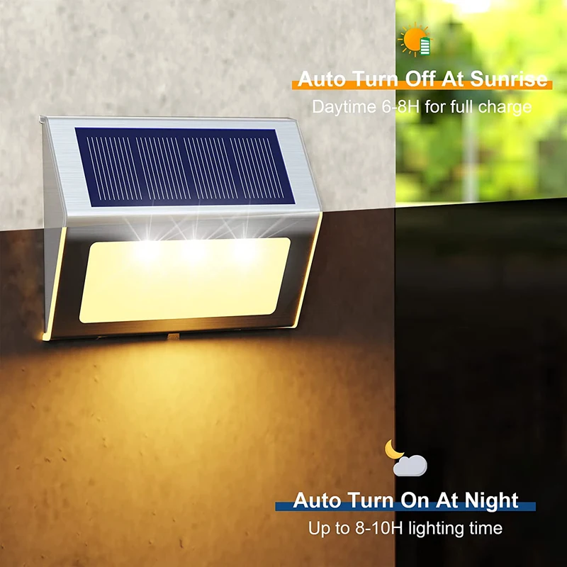 Outdoor LED Lights Solar Powered 3LED Waterproof Garden Wall Lamp For Fence Deck Stair Lights Decoration
